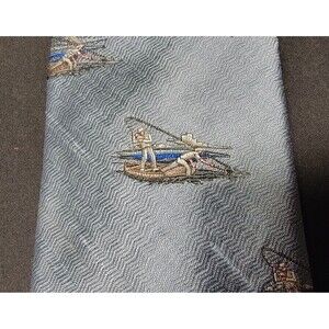 Brixton Ltd Fishing Themed Men’s Silk Tie Switzerland Hand Made 56"